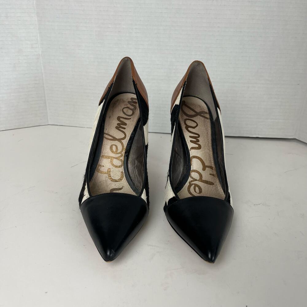 Sam Edelman Size 7 Cow Print Leather Heels Pointed Toe Pumps - Picture 4 of 10